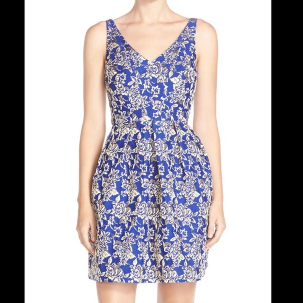 Kaya and Sloane blue and gold floral dress